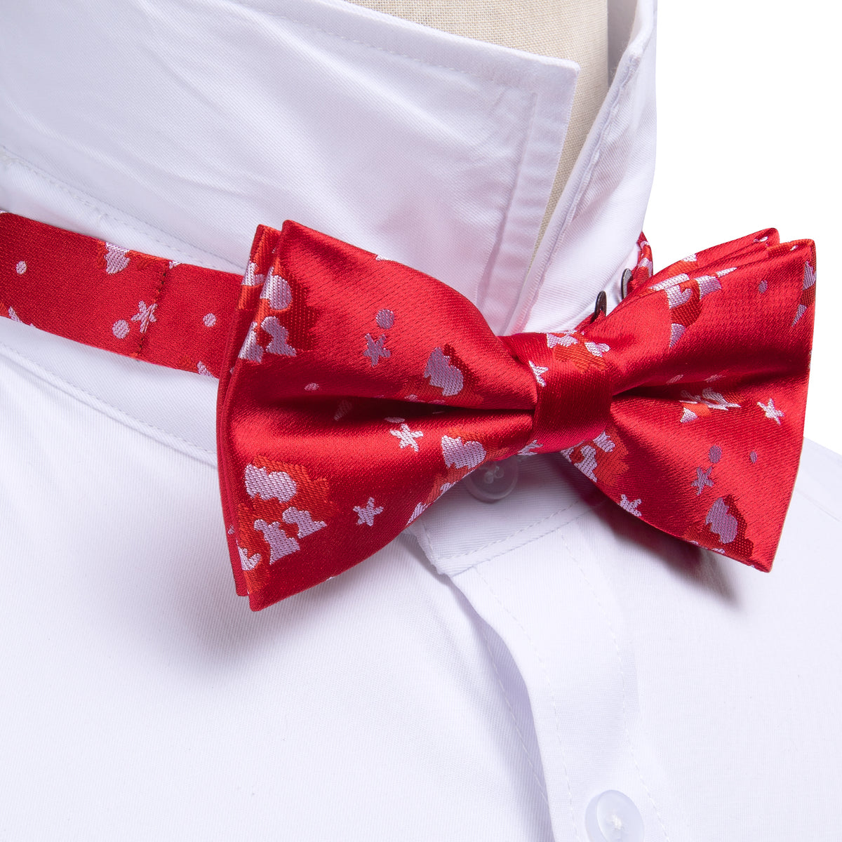 Crimson Red & White Christmas Tree Silk Bow Tie Set bow ties - Sophisticated Gentlemen