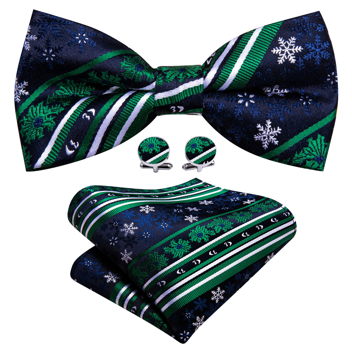 Blue Green Snowflake Christmas Silk Bow Tie Set bow ties - Sophisticated Gentlemen