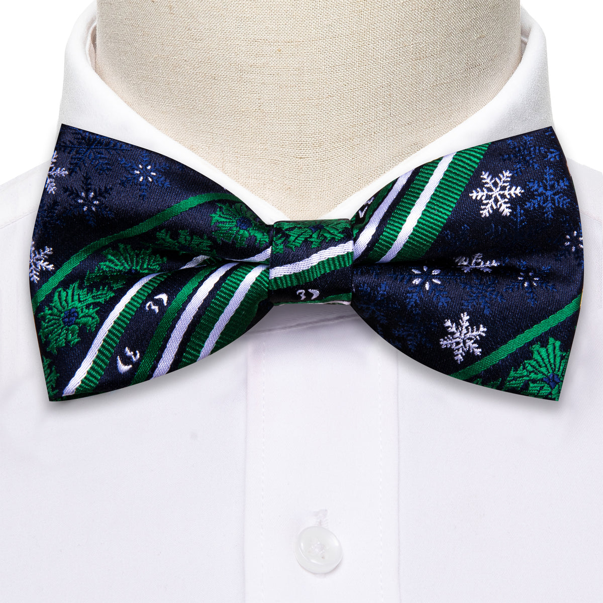 Blue Green Snowflake Christmas Silk Bow Tie Set bow ties - Sophisticated Gentlemen