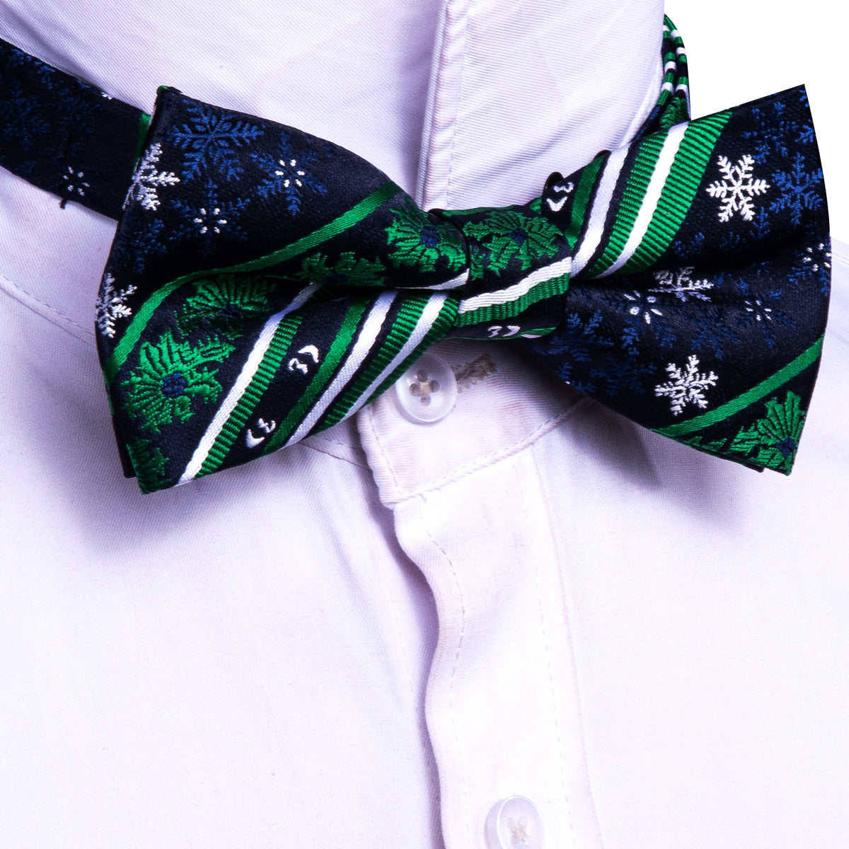 Blue Green Snowflake Christmas Silk Bow Tie Set bow ties - Sophisticated Gentlemen