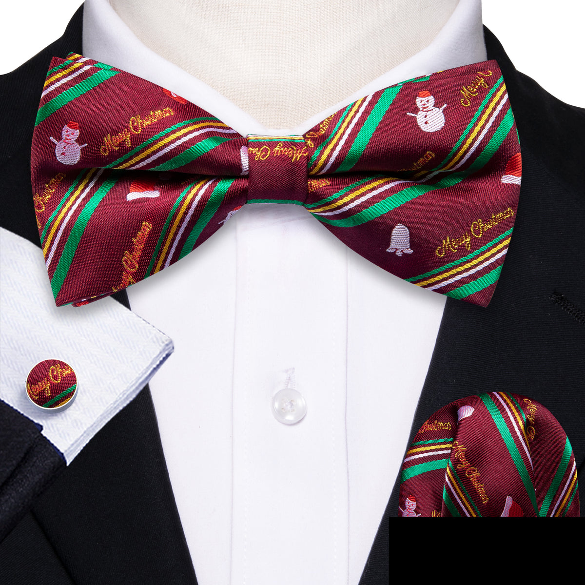 Green Red Xmas Snowman Bow Tie Set bow ties - Sophisticated Gentlemen