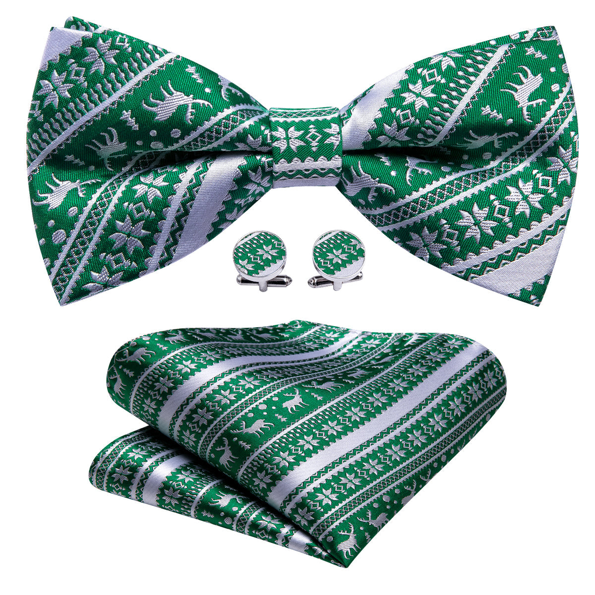 Green White Xmas Elk Bow Tie Set bow ties - Sophisticated Gentlemen
