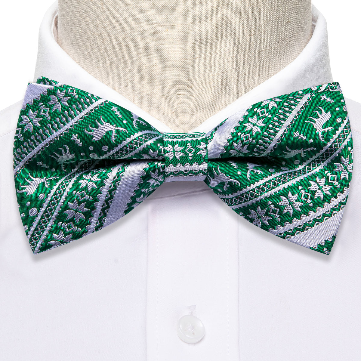 Green White Xmas Elk Bow Tie Set bow ties - Sophisticated Gentlemen