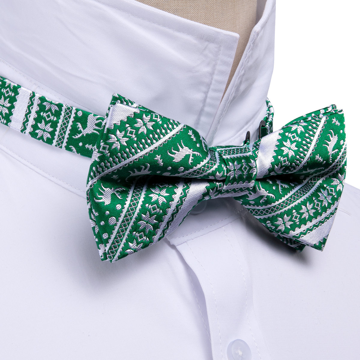 Green White Xmas Elk Bow Tie Set bow ties - Sophisticated Gentlemen