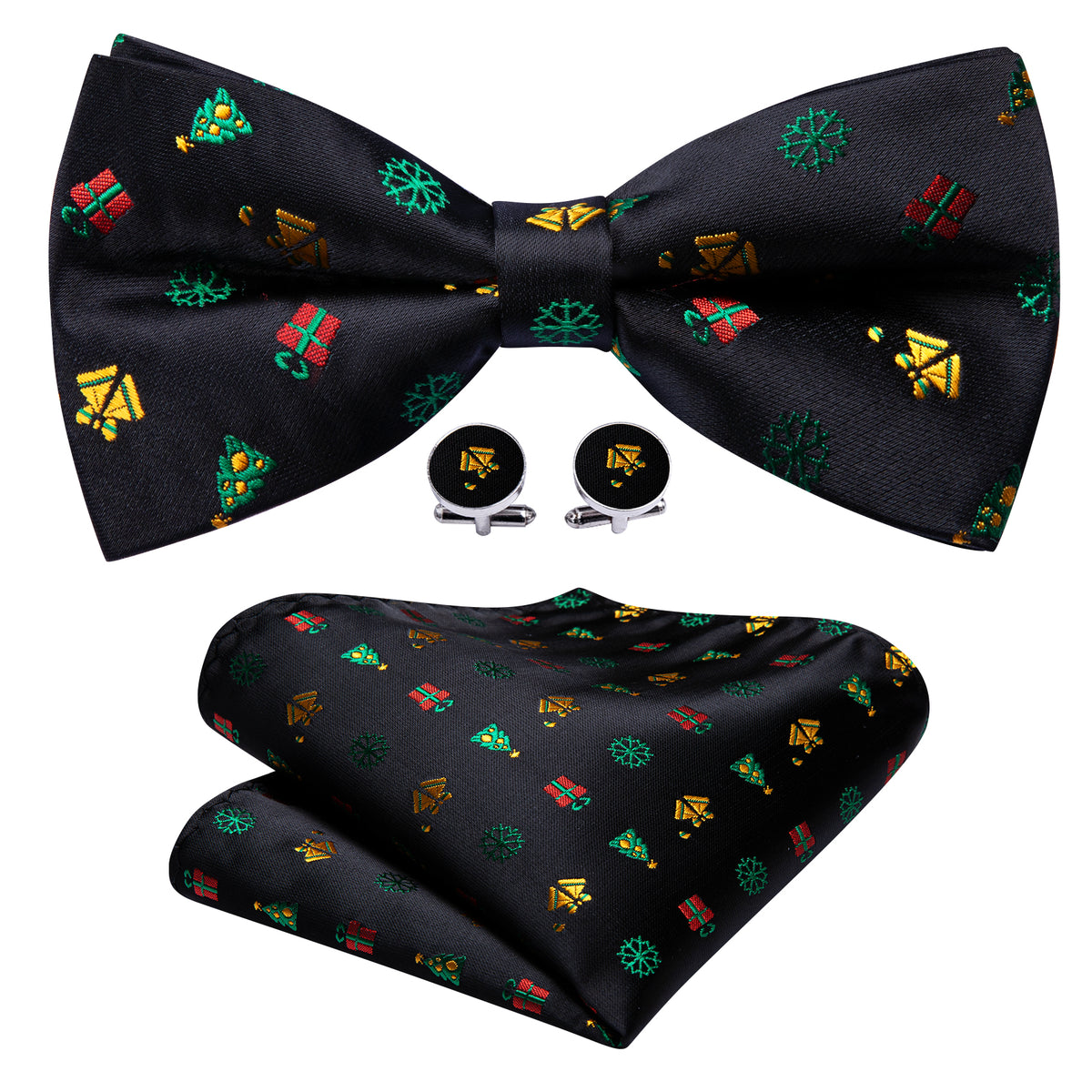 Black Xmas Pattern Bow Tie Set bow ties - Sophisticated Gentlemen