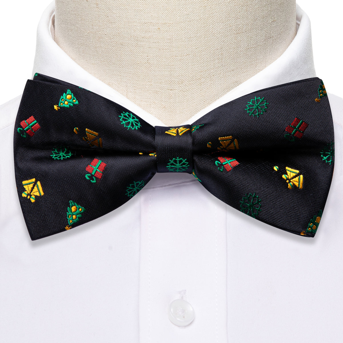 Black Xmas Pattern Bow Tie Set bow ties - Sophisticated Gentlemen
