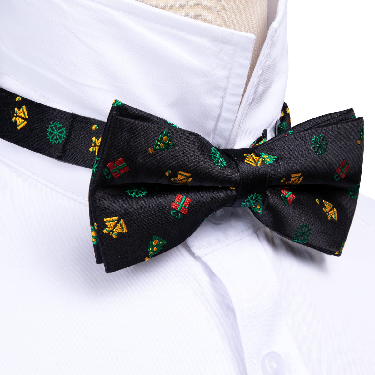Black Xmas Pattern Bow Tie Set bow ties - Sophisticated Gentlemen