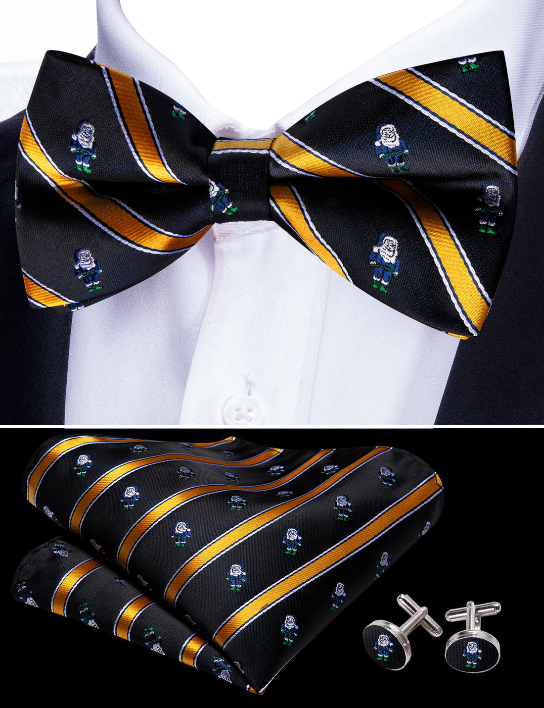 Black Orange Santa Claus Christmas Bow Tie Set bow ties - Sophisticated Gentlemen