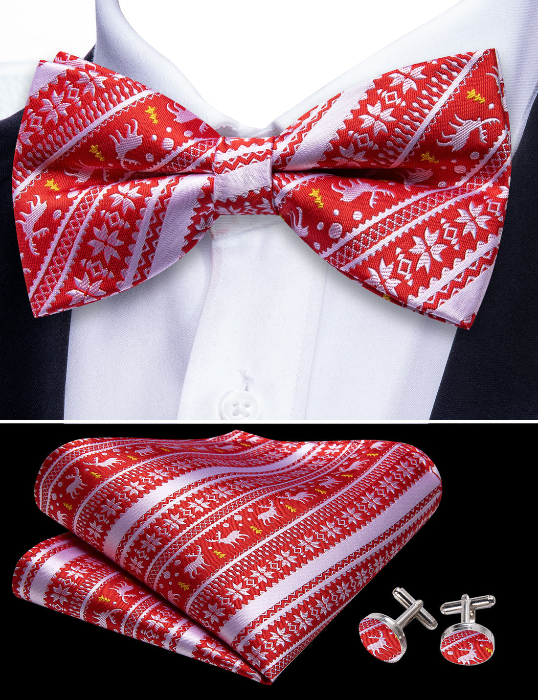Red White Xmas Elk Bow Tie Set bow ties - Sophisticated Gentlemen