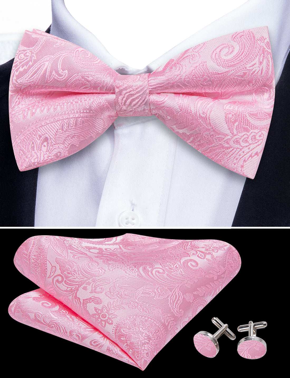 Mist Pink Paisley Bow Tie Set bow ties - Sophisticated Gentlemen