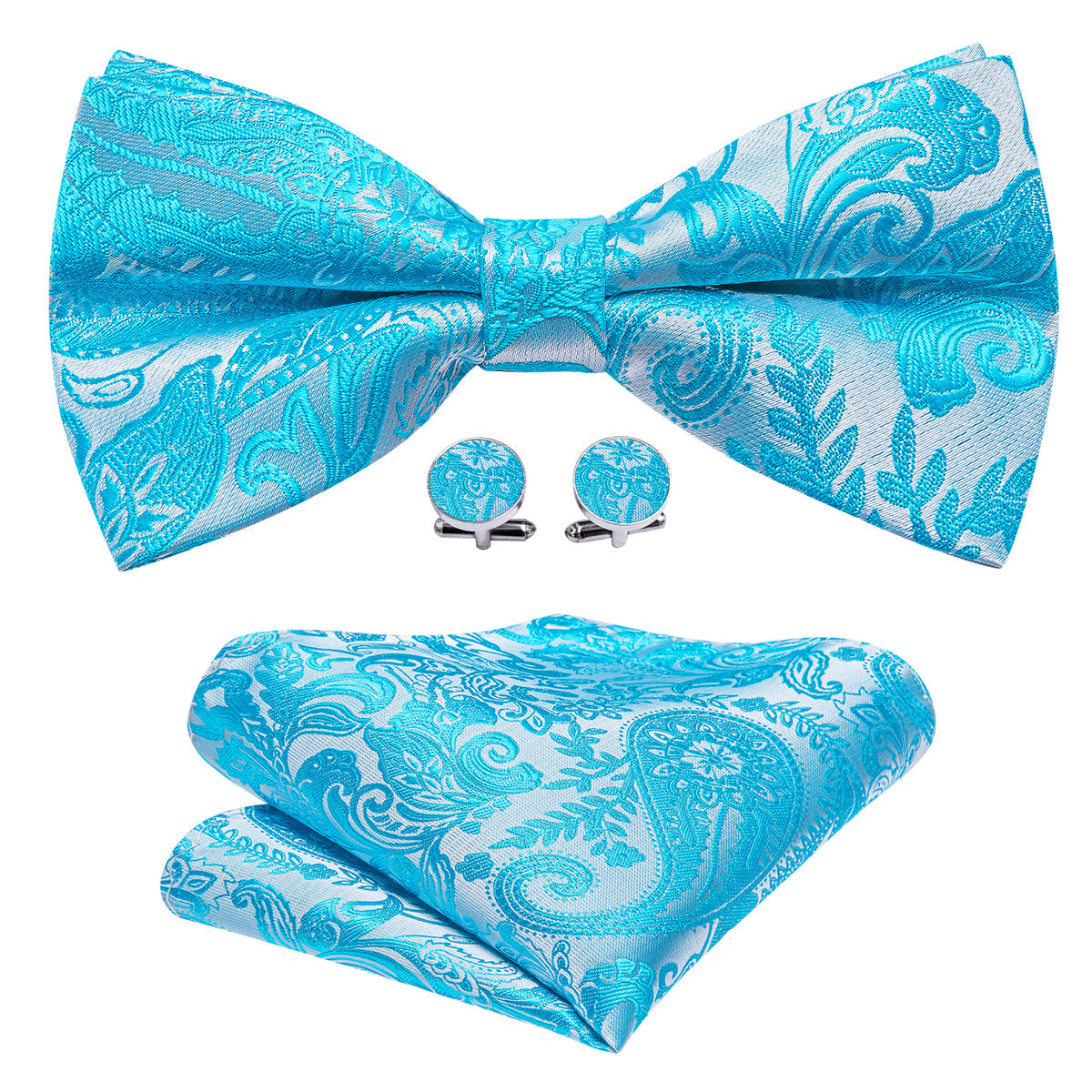 Blue Silver Paisley Bow Tie Set bow ties - Sophisticated Gentlemen