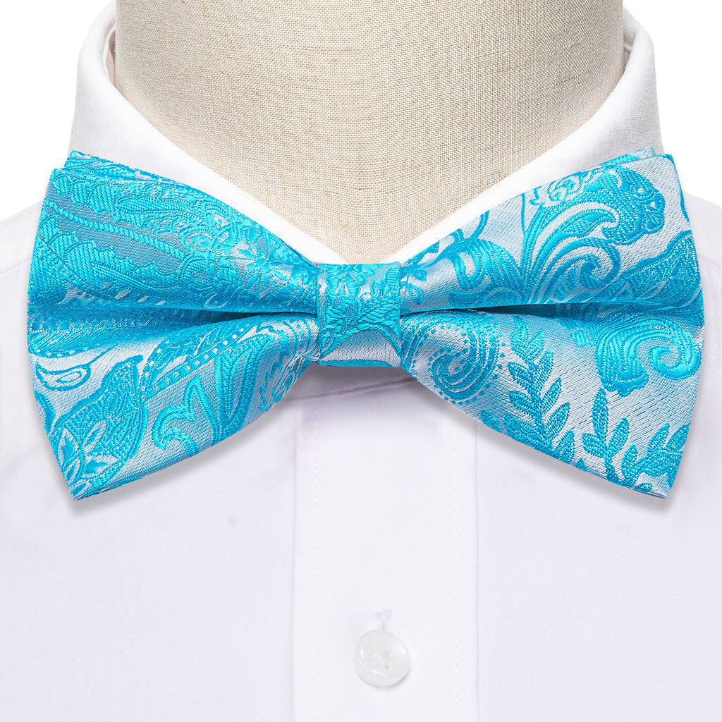 Blue Silver Paisley Bow Tie Set bow ties - Sophisticated Gentlemen