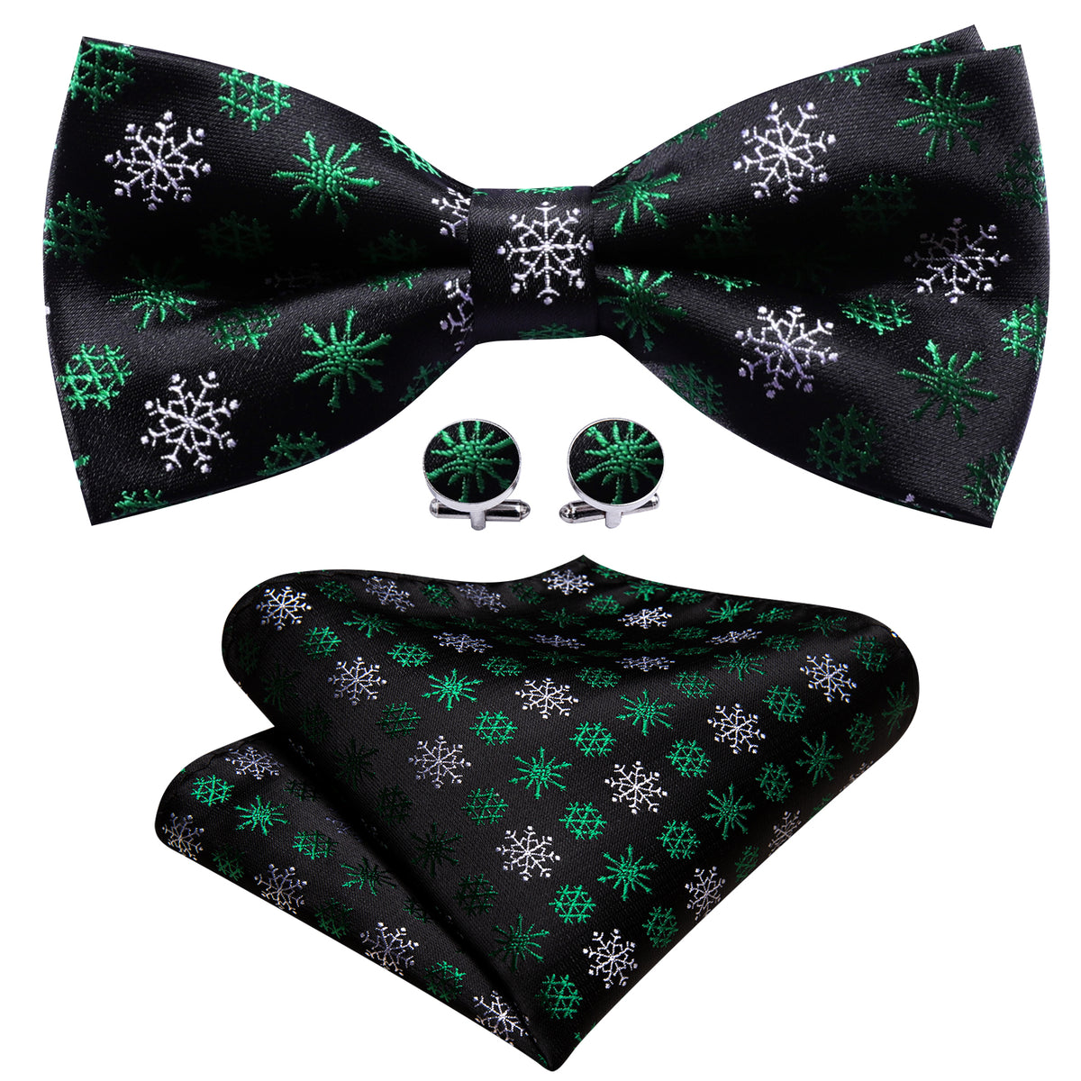Black White Snowflake Christmas Bow Tie Set bow ties - Sophisticated Gentlemen