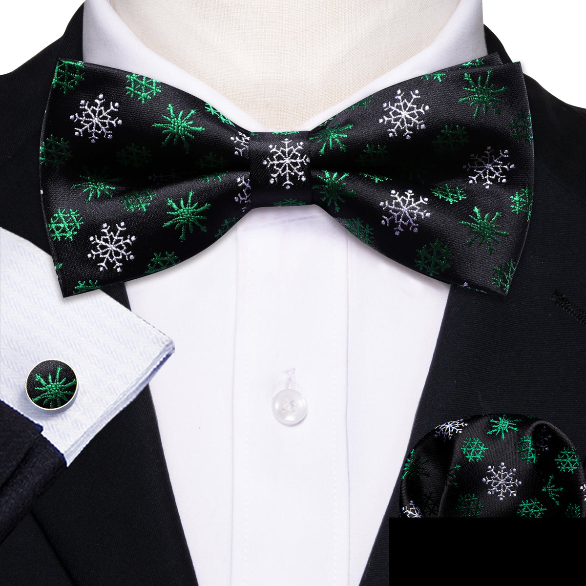 Black White Snowflake Christmas Bow Tie Set bow ties - Sophisticated Gentlemen