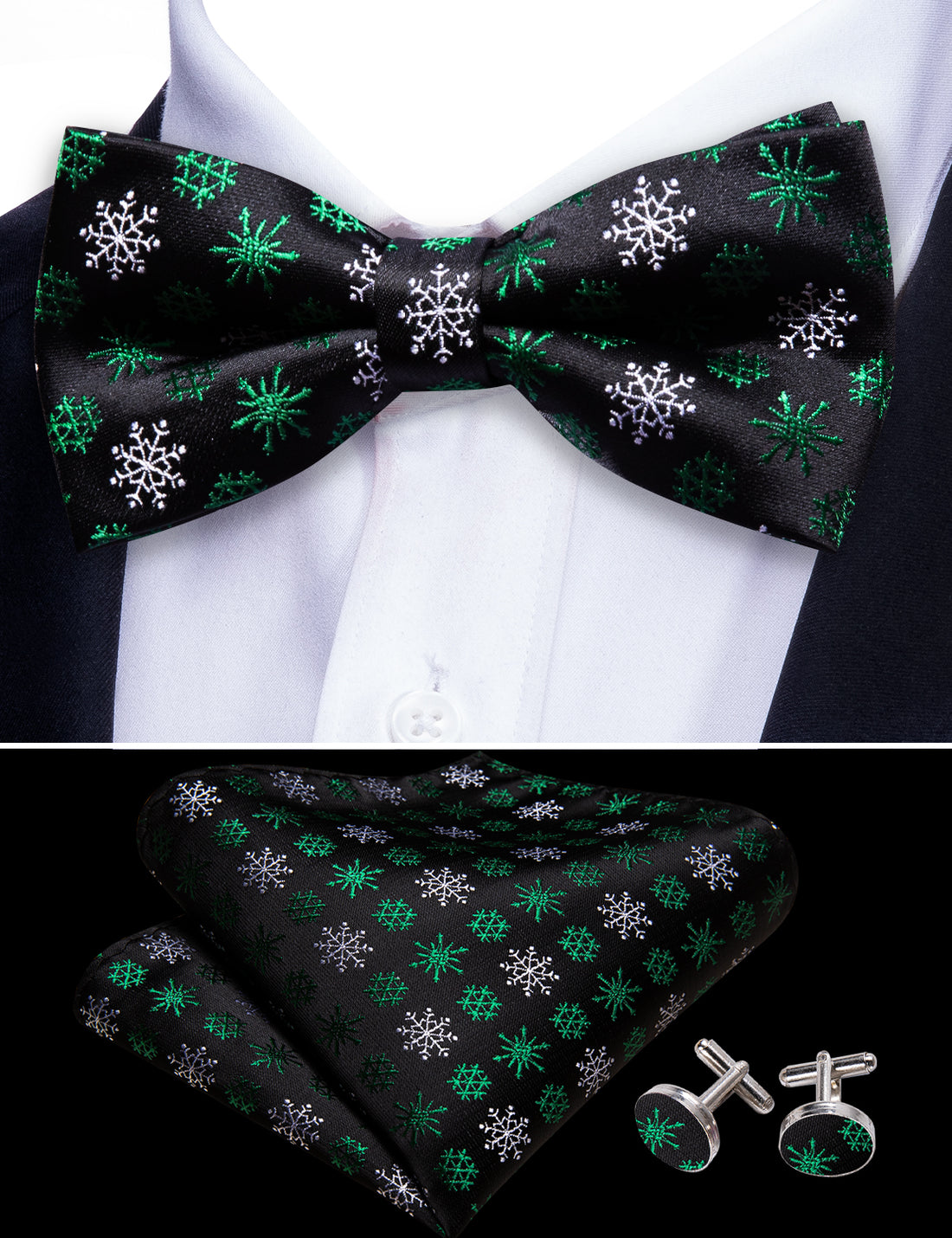 Black White Snowflake Christmas Bow Tie Set bow ties - Sophisticated Gentlemen