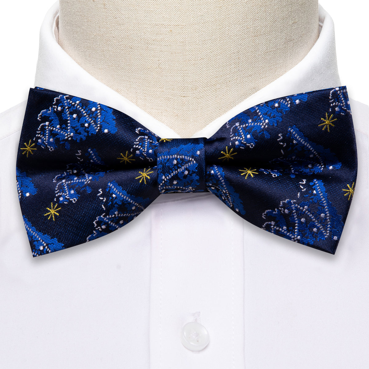 Blue White Xmas Tree Bow Tie Set bow ties - Sophisticated Gentlemen