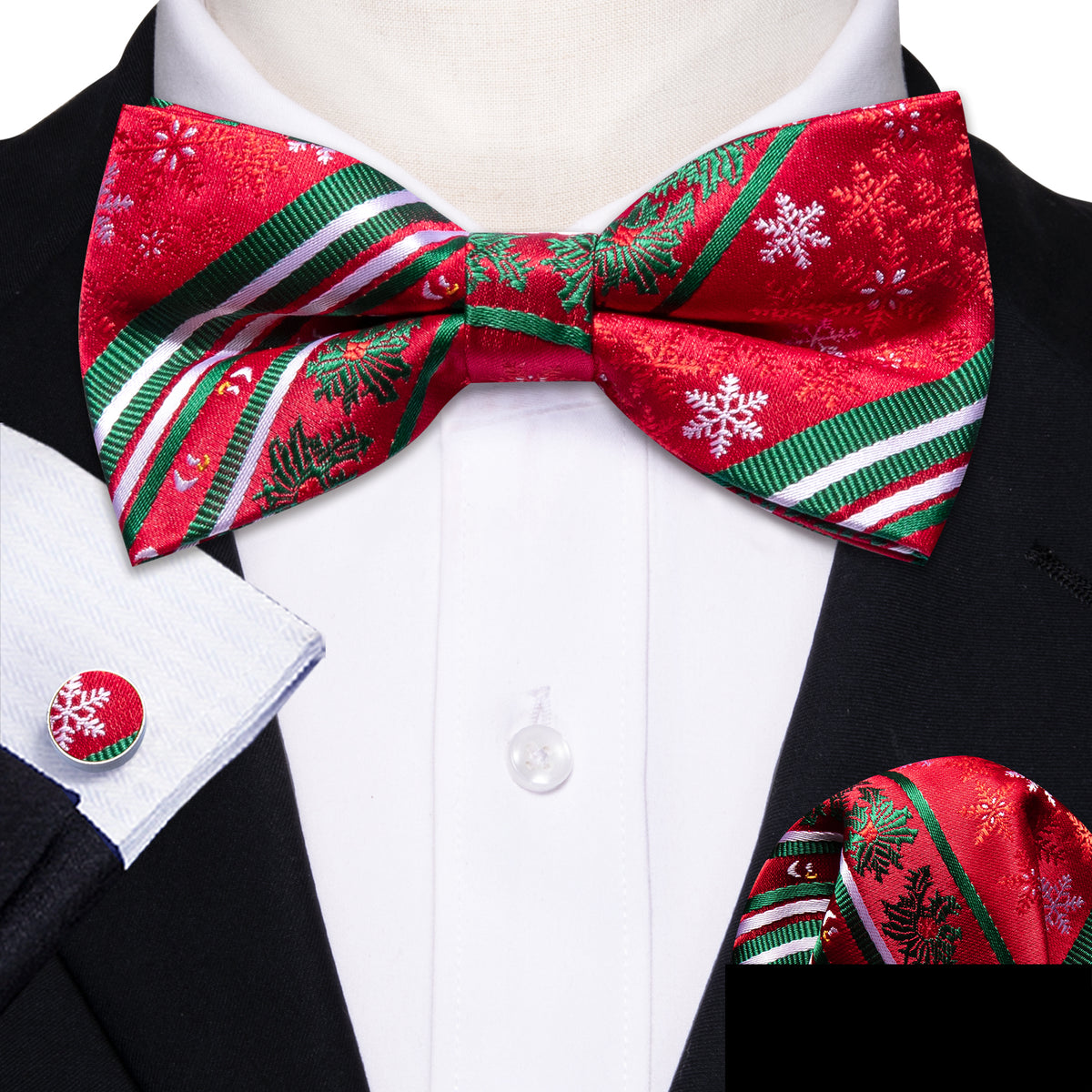 Red Green Xmas Pattern Bow Tie Set bow ties - Sophisticated Gentlemen