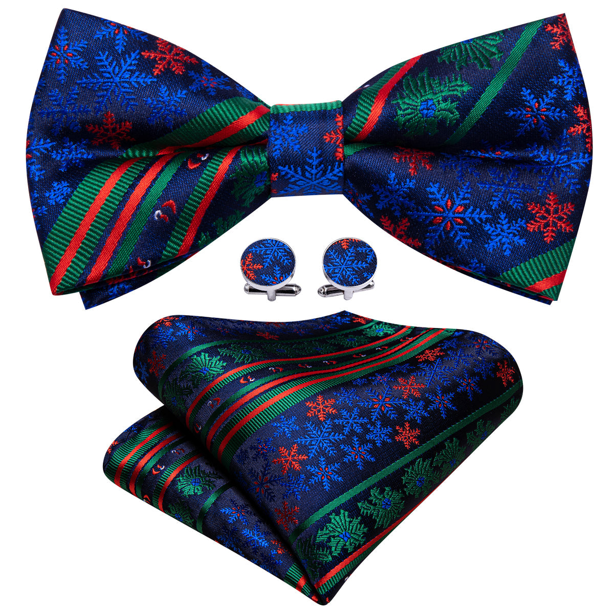 Blue Green Xmas Pattern Bow Tie Set bow ties - Sophisticated Gentlemen
