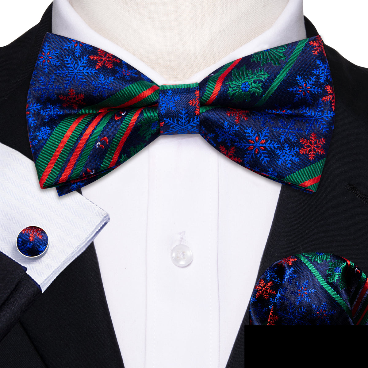 Blue Green Xmas Pattern Bow Tie Set bow ties - Sophisticated Gentlemen
