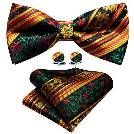 Gold Green Snowflake Christmas Bow Tie Set bow ties    - Sophisticated Gentlemen