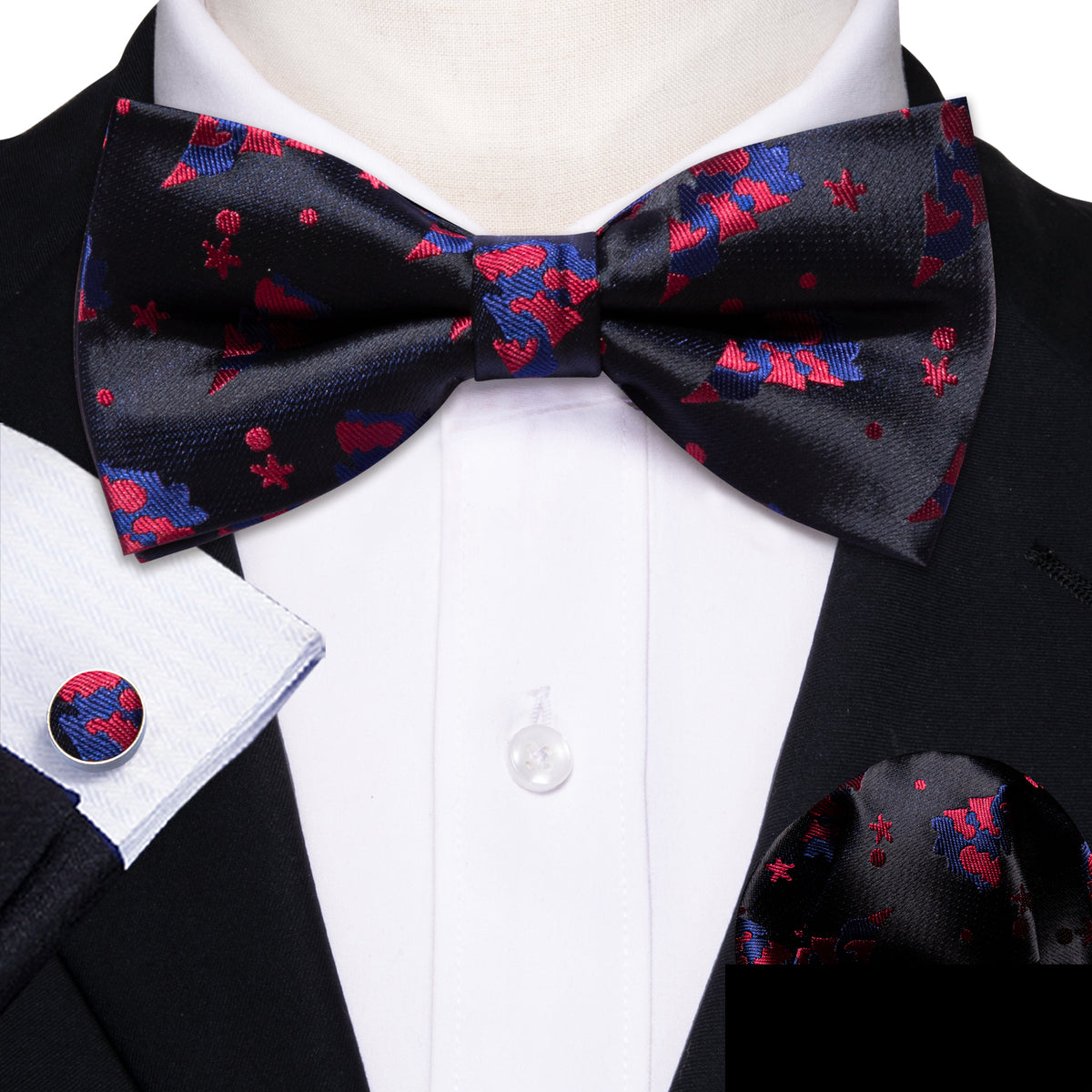Black Red Xmas Tree Bow Tie Set bow ties - Sophisticated Gentlemen