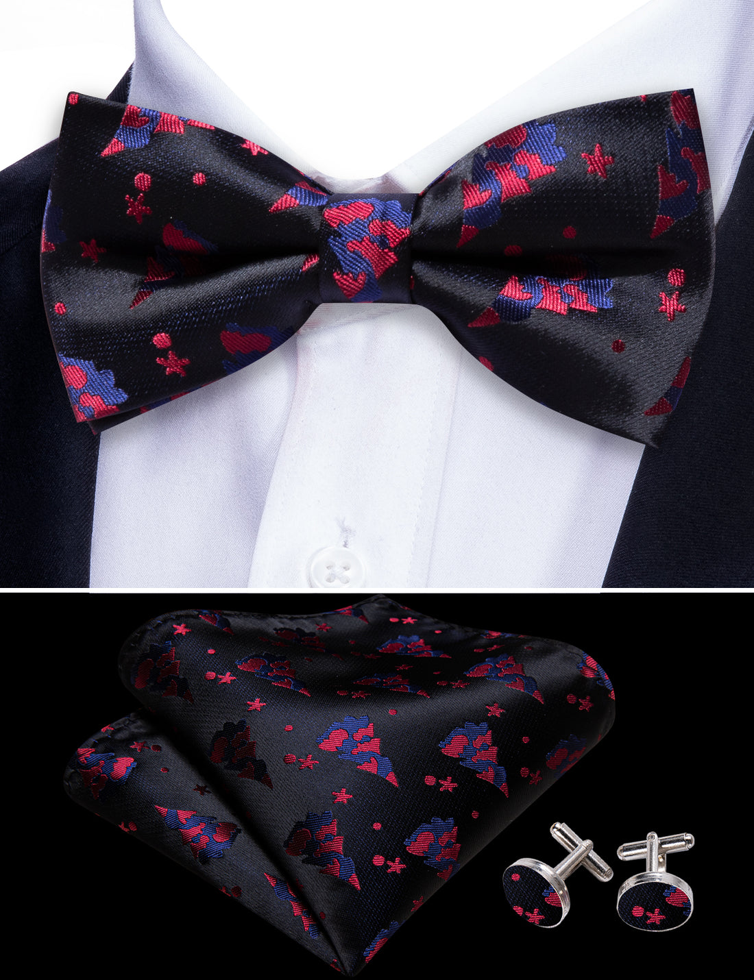Black Red Xmas Tree Bow Tie Set bow ties - Sophisticated Gentlemen