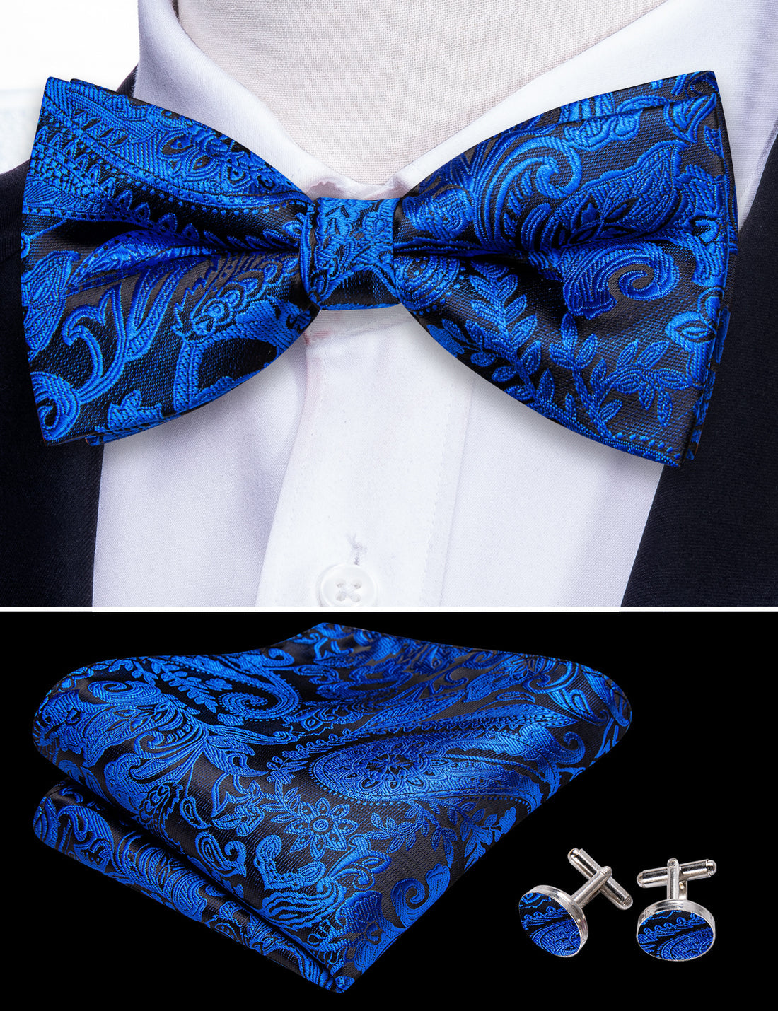 Peacock Blue Paisley Bow Tie Set bow ties - Sophisticated Gentlemen