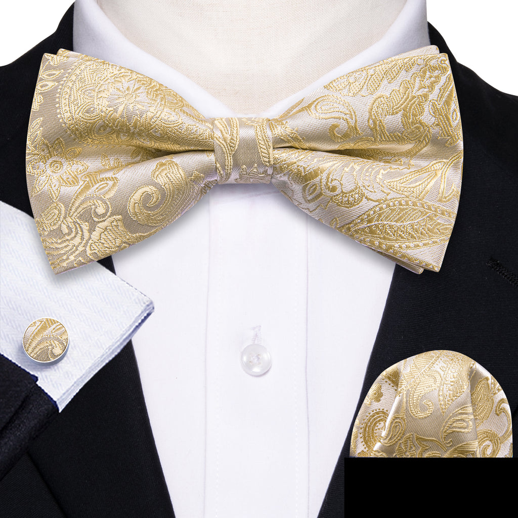 Cream Paisley Bow Tie Set bow ties - Sophisticated Gentlemen