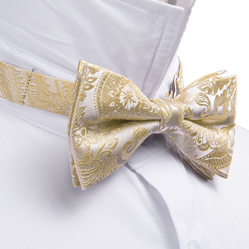 Cream Paisley Bow Tie Set bow ties - Sophisticated Gentlemen