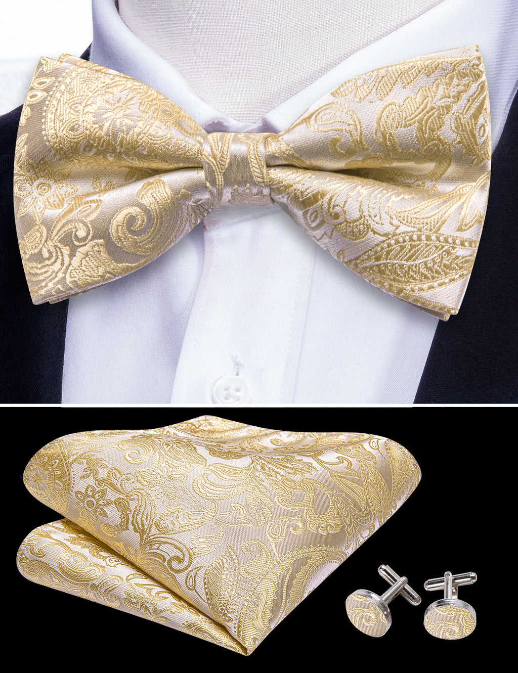 Cream Paisley Bow Tie Set bow ties - Sophisticated Gentlemen
