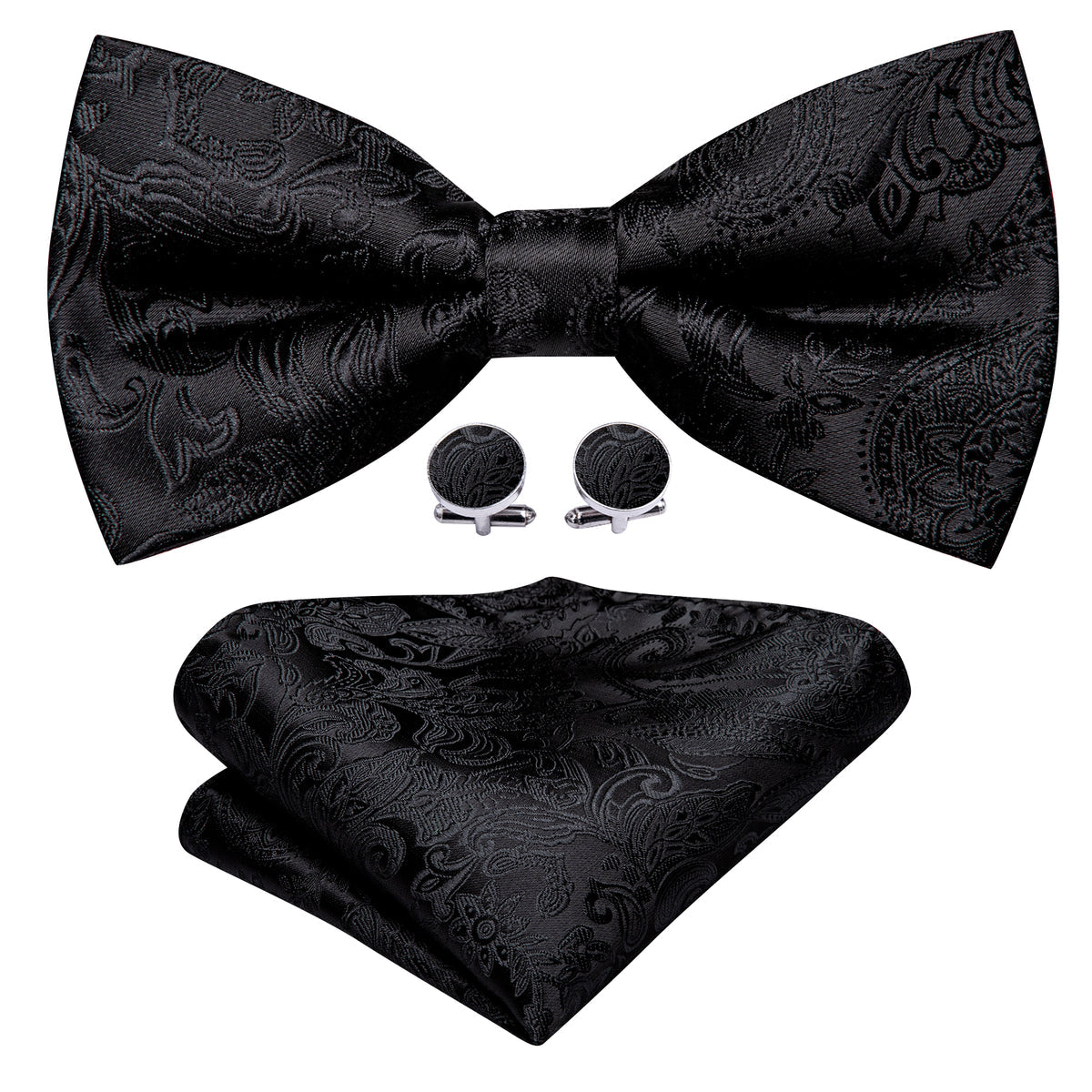 Black Paisley Bow Tie Set bow ties - Sophisticated Gentlemen