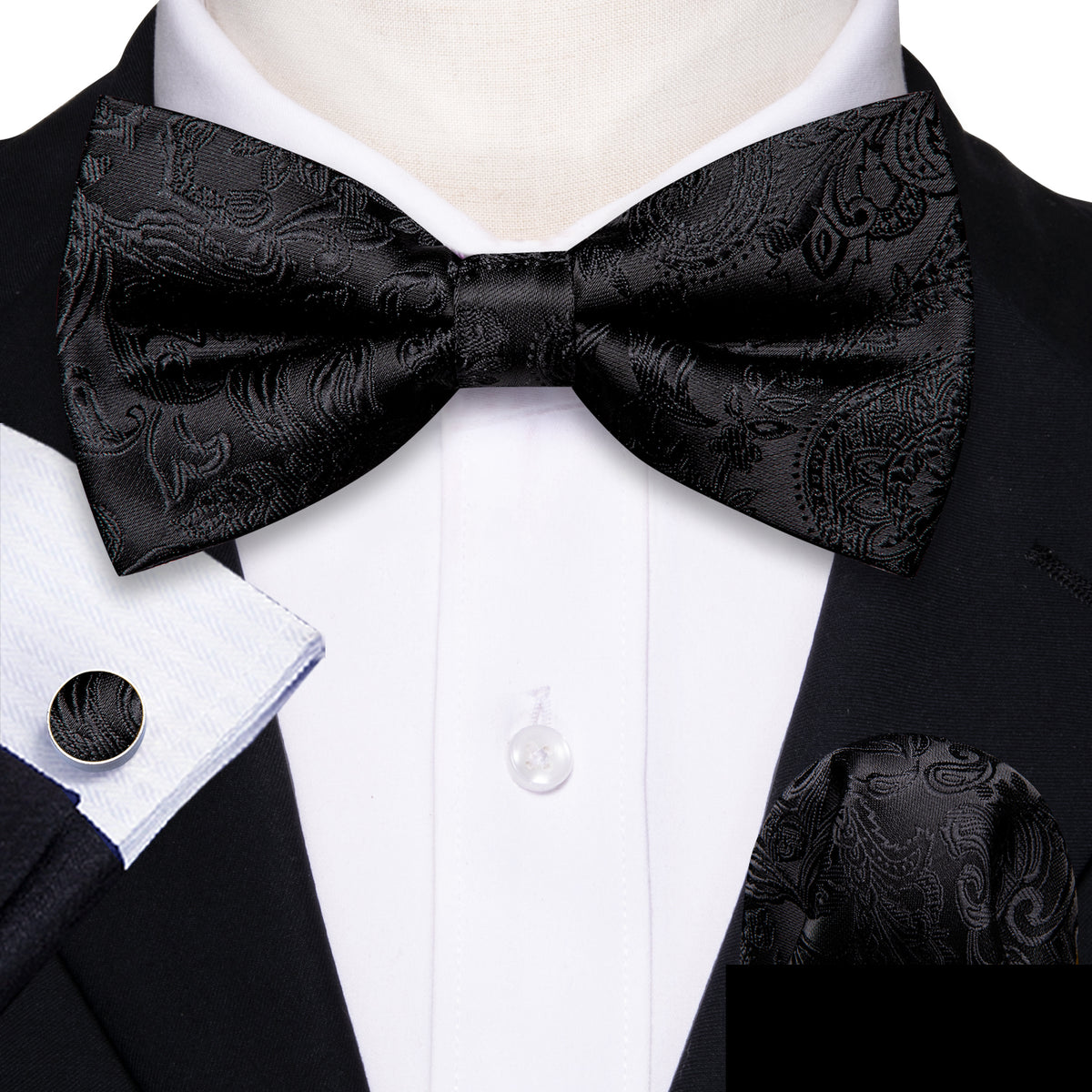 Black Paisley Bow Tie Set bow ties - Sophisticated Gentlemen