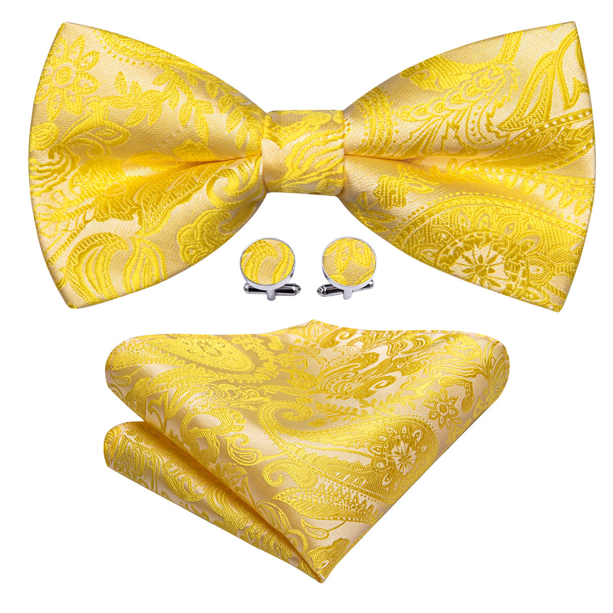 Gold Yellow Paisley Bow Tie Set bow ties - Sophisticated Gentlemen