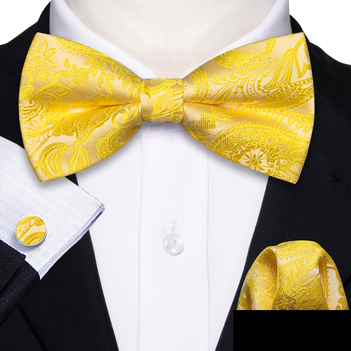 Gold Yellow Paisley Bow Tie Set bow ties - Sophisticated Gentlemen