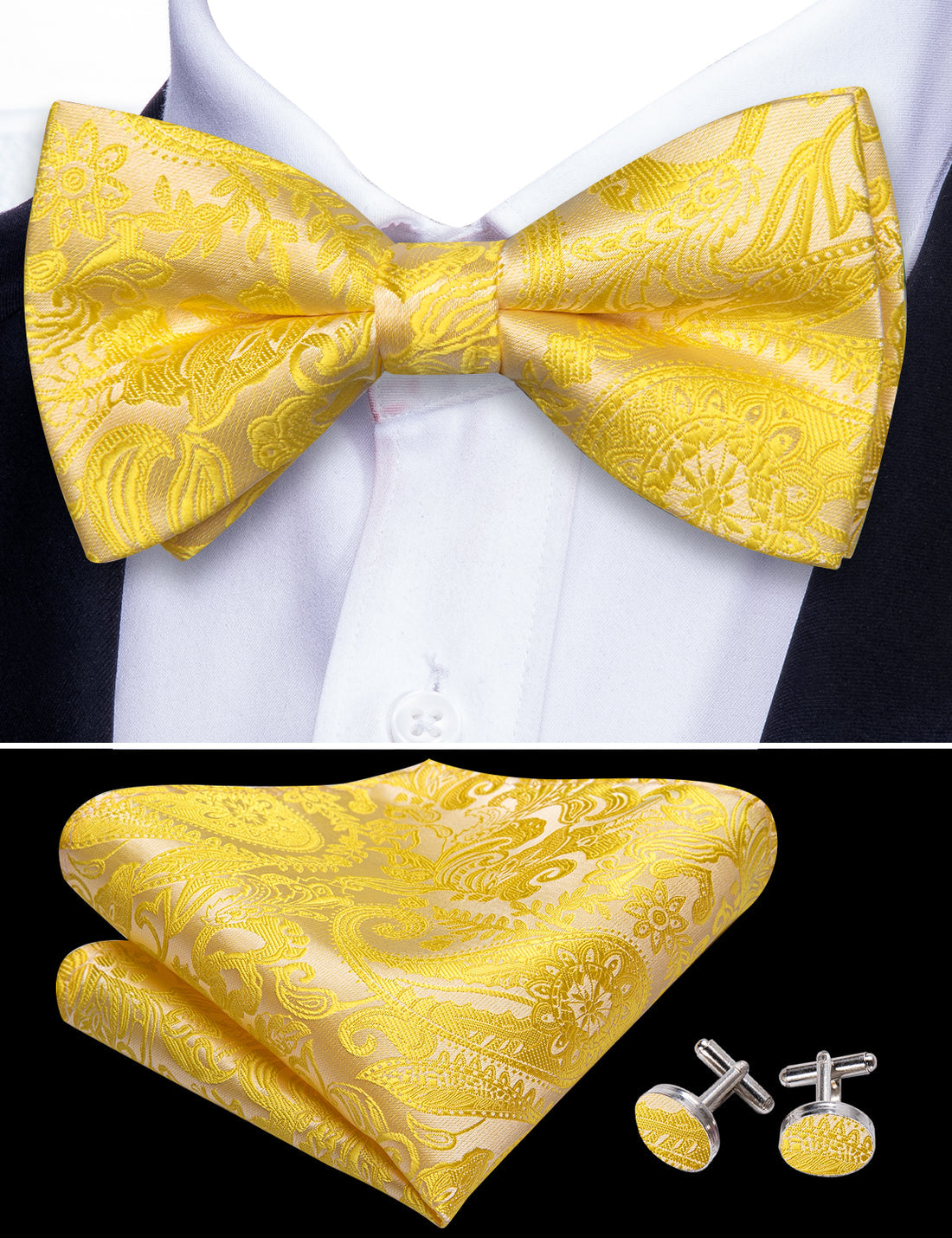 Gold Yellow Paisley Bow Tie Set bow ties - Sophisticated Gentlemen