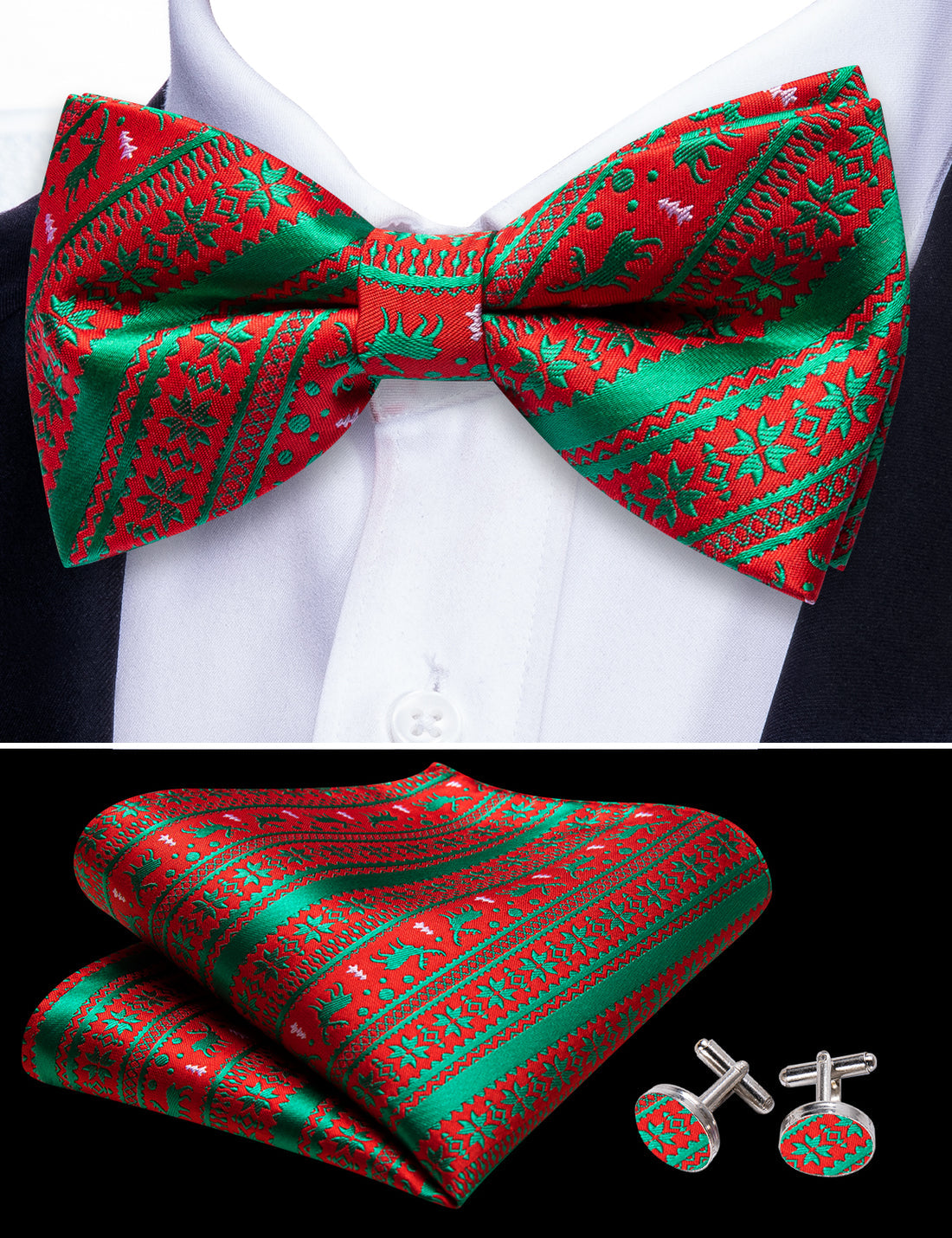 Red Green Elk Christmas Bow Tie Set bow ties - Sophisticated Gentlemen