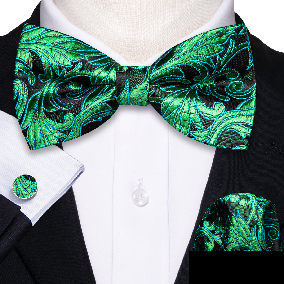Green Floral Bow Tie Set bow ties - Sophisticated Gentlemen
