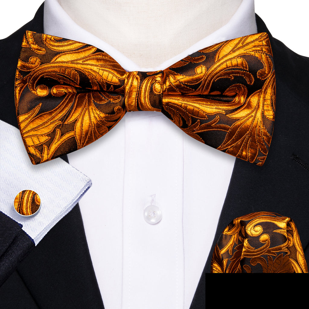 Brown and Orange Floral Bow Tie Set bow ties - Sophisticated Gentlemen