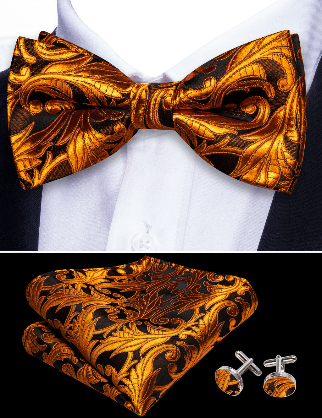 Brown and Orange Floral Bow Tie Set bow ties - Sophisticated Gentlemen