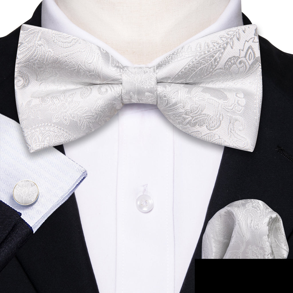 White Paisley Bow Tie Set bow ties - Sophisticated Gentlemen