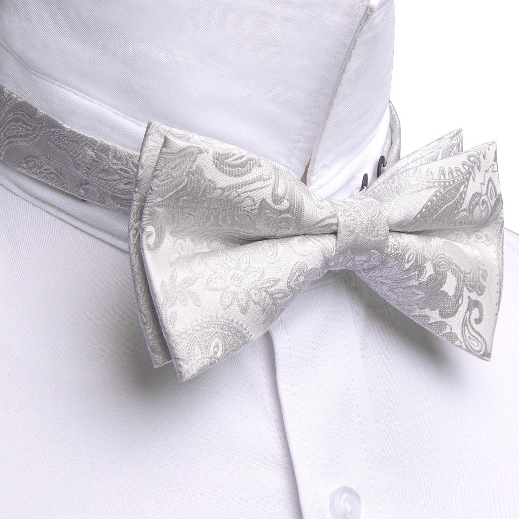 White Paisley Bow Tie Set bow ties - Sophisticated Gentlemen