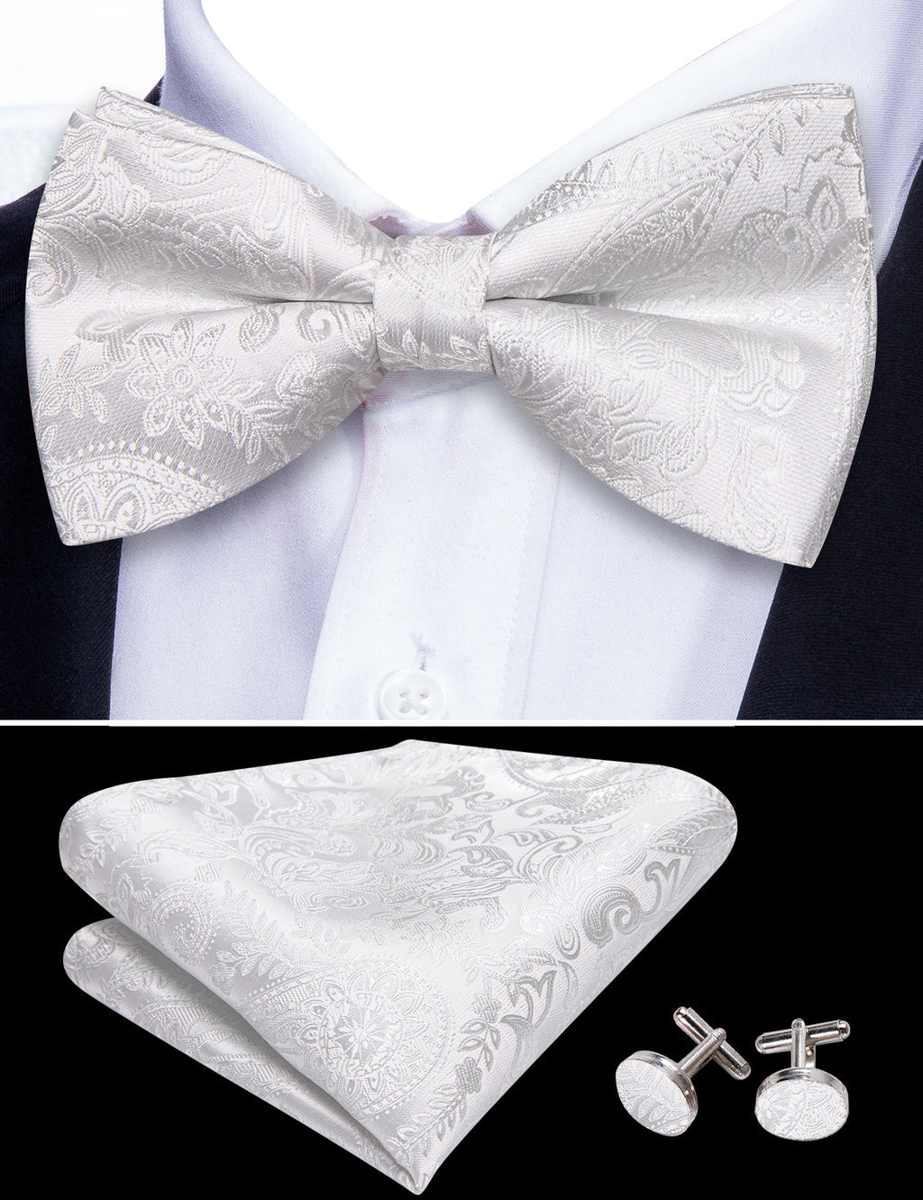 White Paisley Bow Tie Set bow ties - Sophisticated Gentlemen