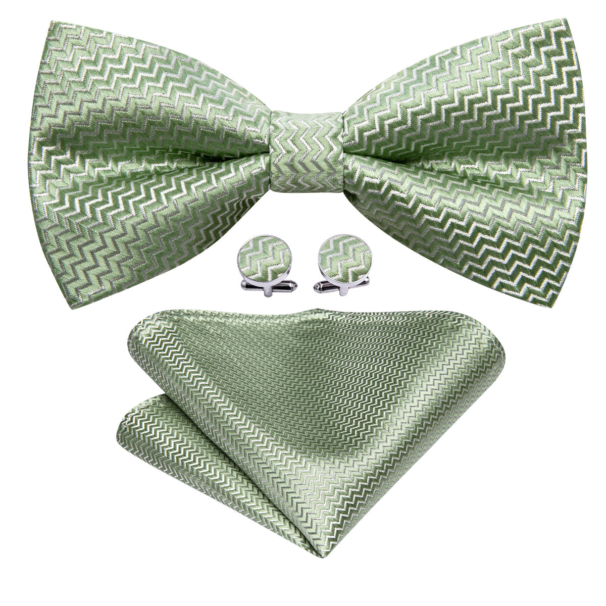 Green Curve Silk Bow Tie Set bow ties - Sophisticated Gentlemen