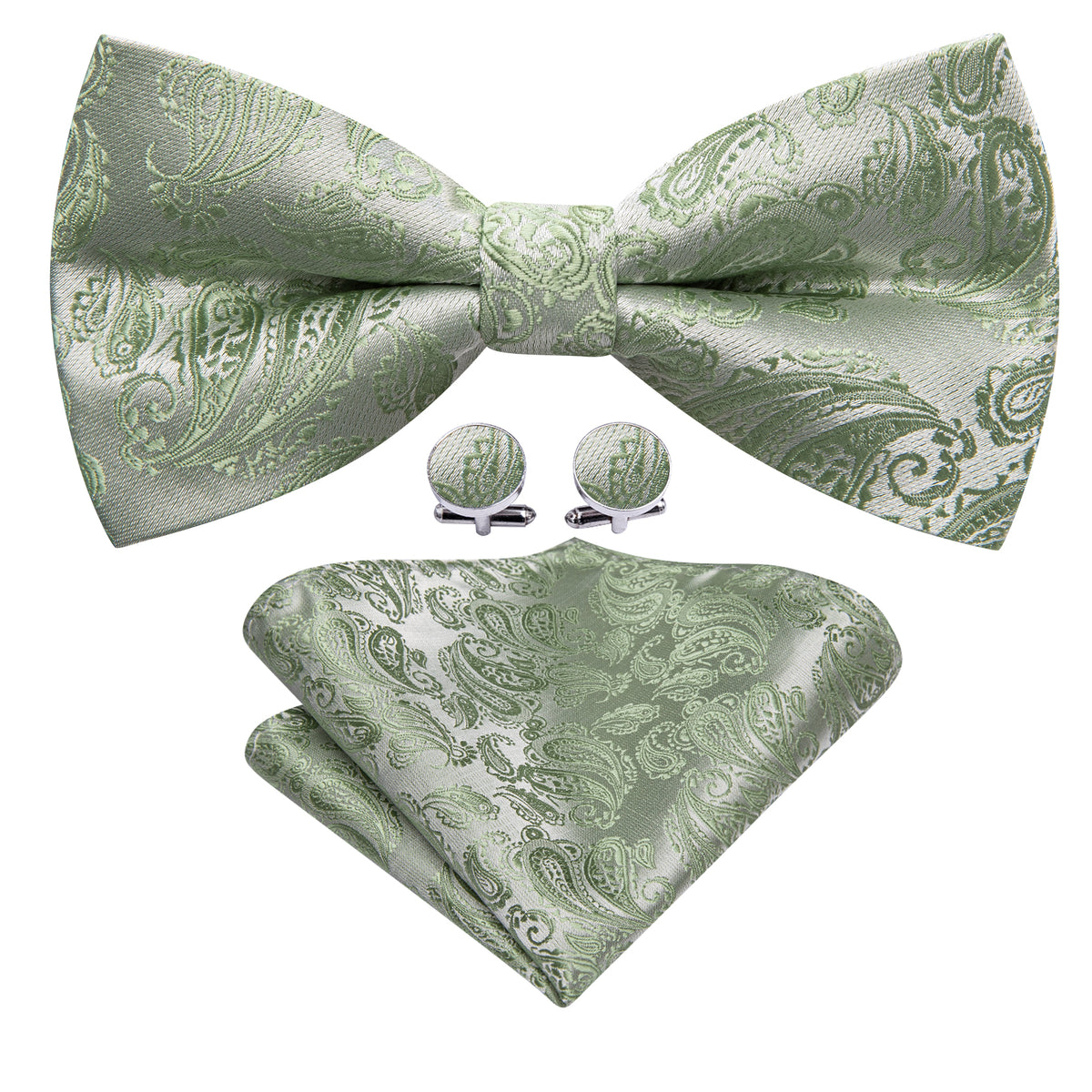 Green Paisley Silk Bow Tie Set bow ties - Sophisticated Gentlemen