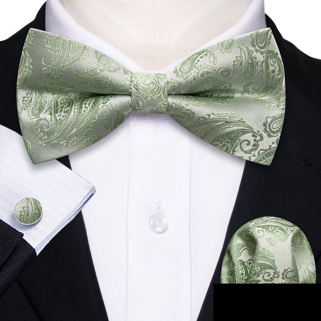 Green Paisley Silk Bow Tie Set bow ties - Sophisticated Gentlemen