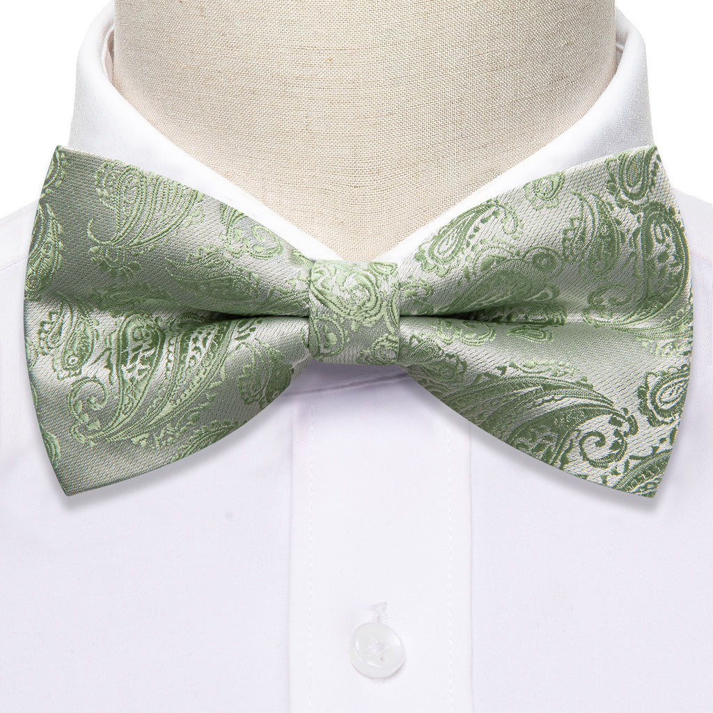 Green Paisley Silk Bow Tie Set bow ties - Sophisticated Gentlemen