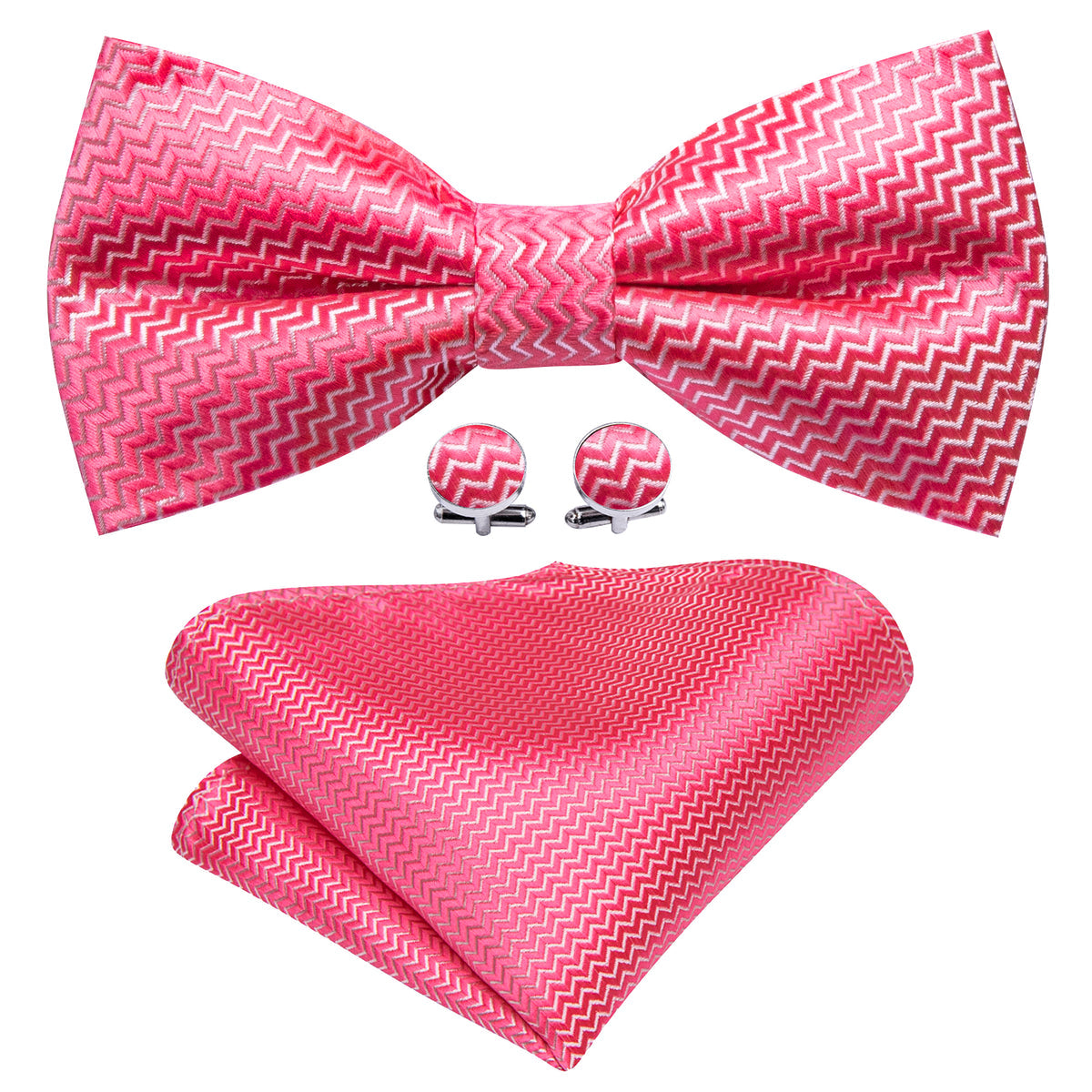 Pink Shock Curve Silk Bow Tie Set bow ties - Sophisticated Gentlemen