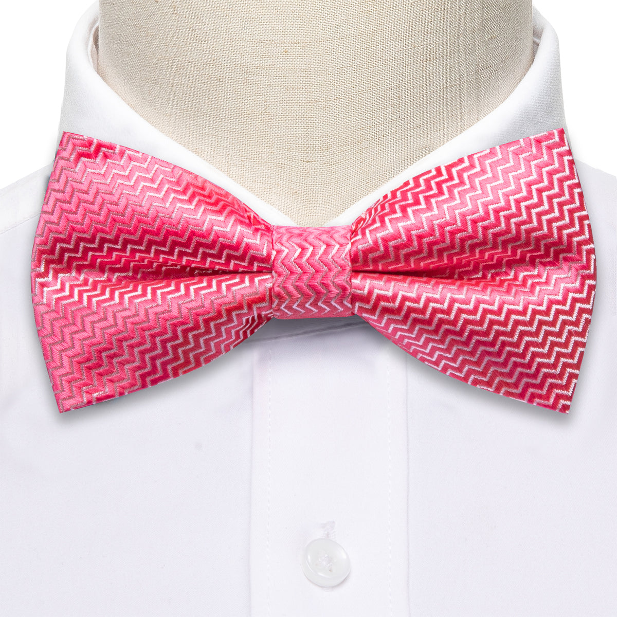 Pink Shock Curve Silk Bow Tie Set bow ties - Sophisticated Gentlemen