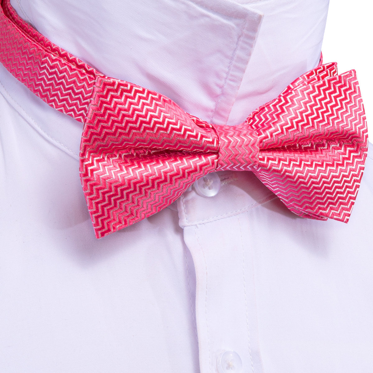 Pink Shock Curve Silk Bow Tie Set bow ties - Sophisticated Gentlemen