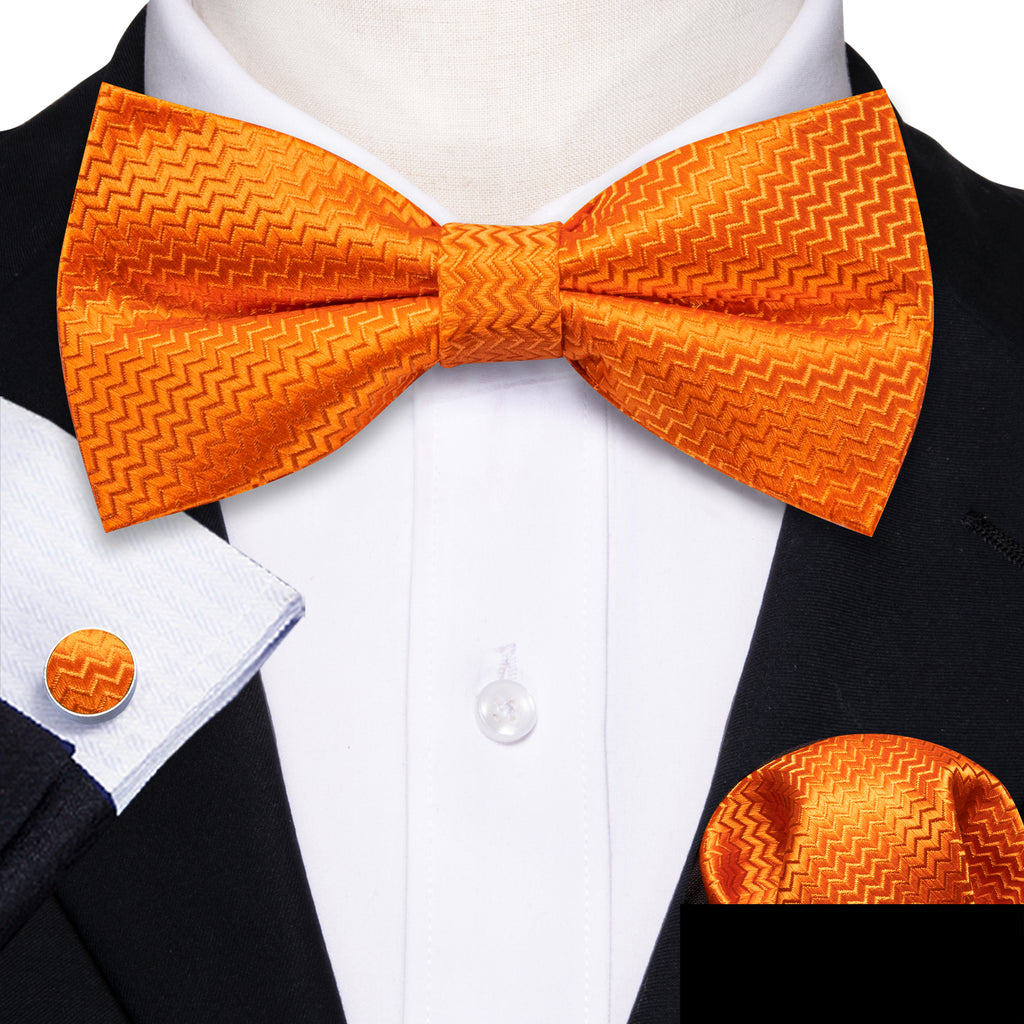 Orange Curve Silk Bow Tie Set bow ties - Sophisticated Gentlemen